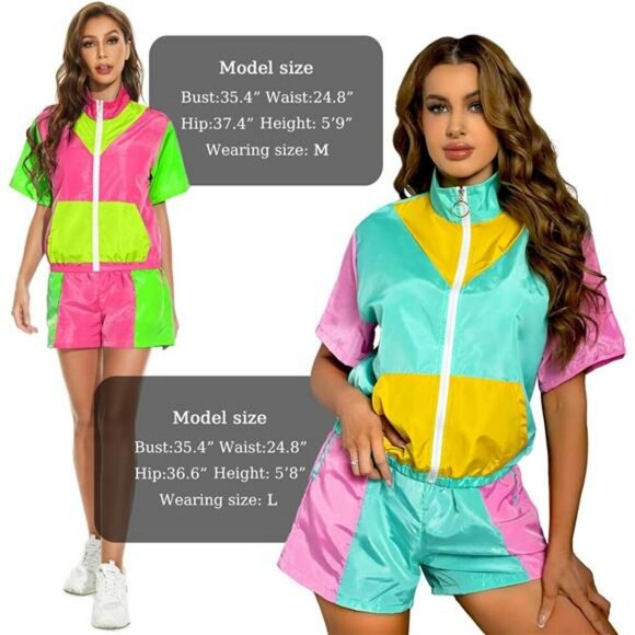 Yisfri Color Block Windbreaker Set Womens 2 Piece Zip Jacket Shorts Outfit - Picture 5 of 6